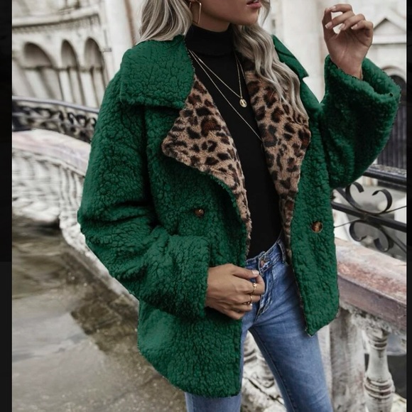 SHEIN LUNE Leopard Print Double Button Teddy Coat - Picture 4 of 6